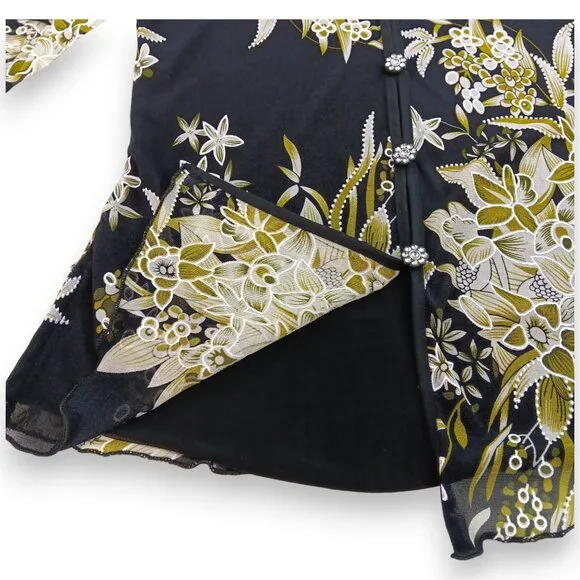 Design Works- Women's Top-Black, Green-White floral- PSMALL-Lined 3/4 Sleeve - Picture 13 of 14